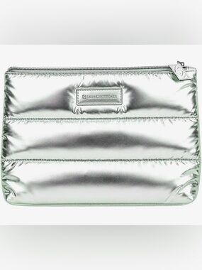 Skinceuticals Metallic Silver Puffy Makeup Cosmetics Bag Pouch